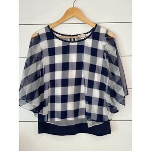 Anthropologie Postmark Navy White Gingham Top Large cottagecore nautical